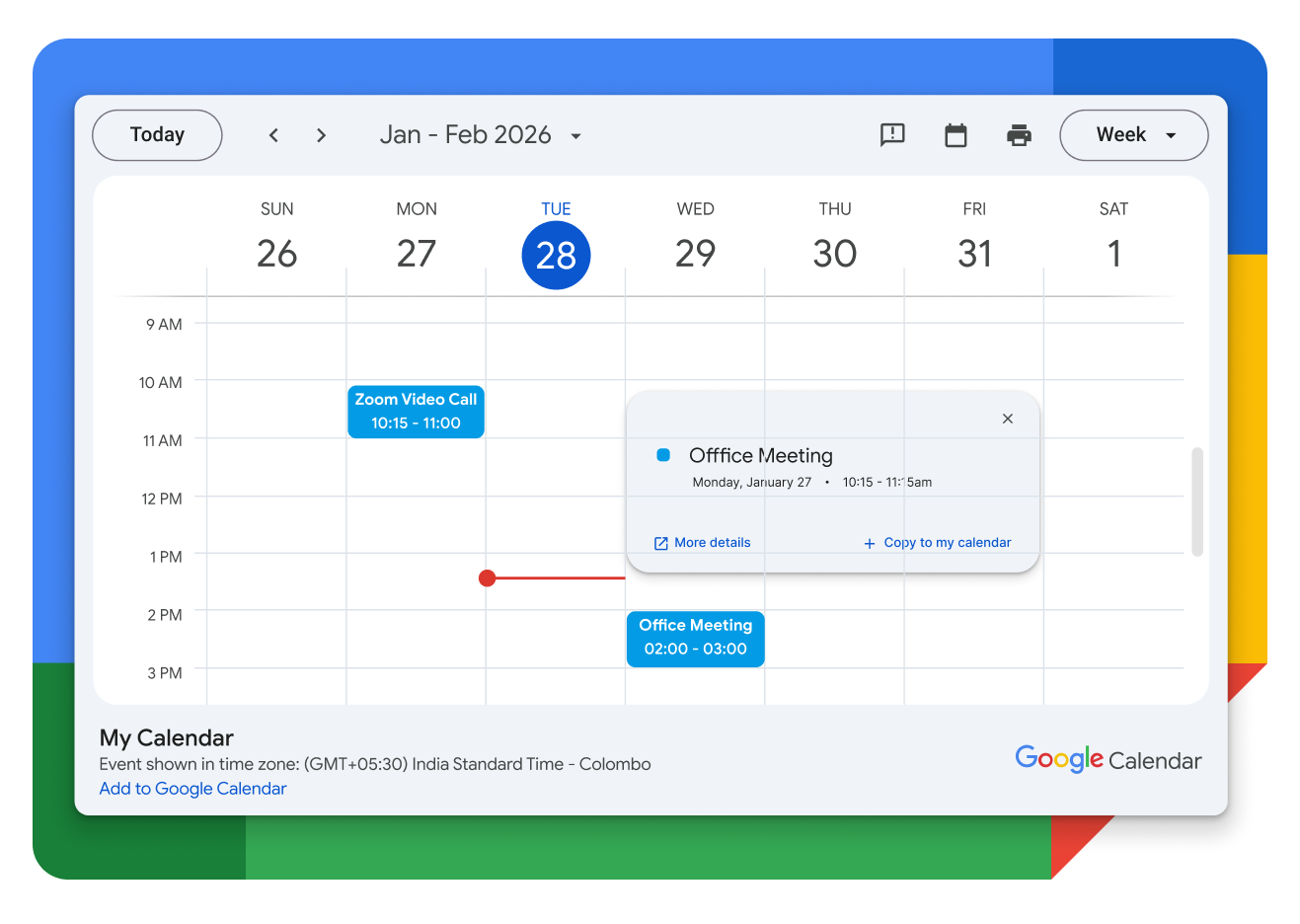 Google Calendar weekly schedule interface